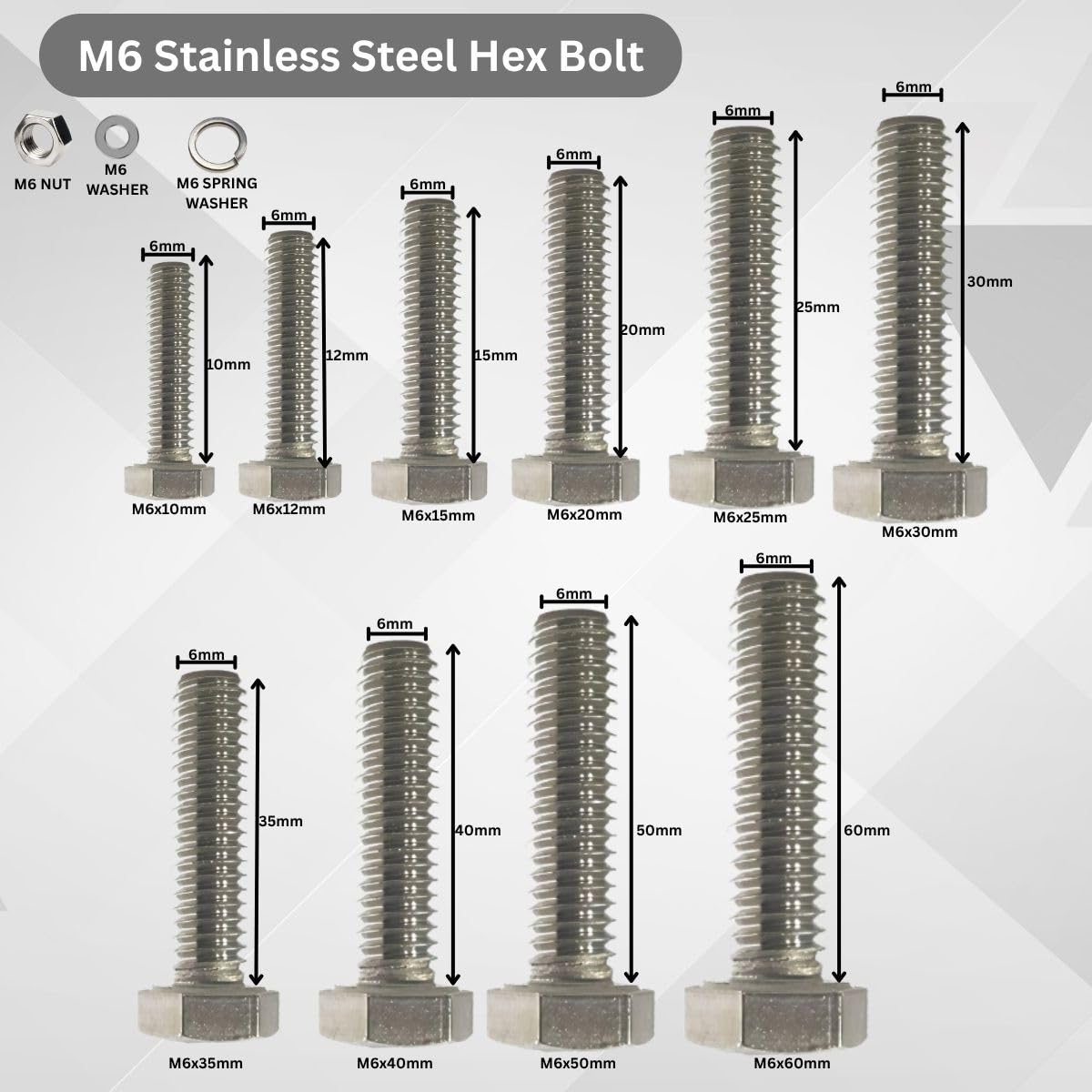 BMOSESE M6x25mm Length Stainless Steel Hex Head Bolt with Nut